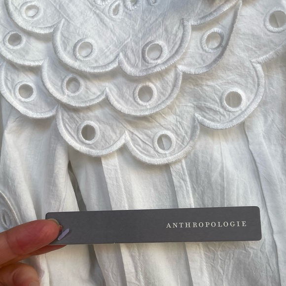 FARM RIO ANTHRO NWT White Embroidered Peter Pan Collared Long Sleeve Mini Dress - Picture 16 of 17